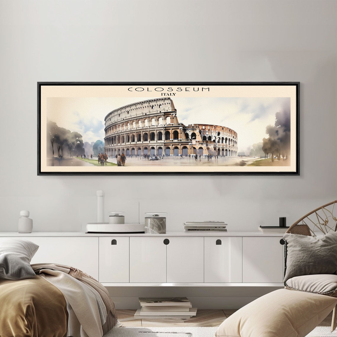 Colosseum Italy Rome Ancient Arena Crowd Watercolor Panoramic Poster - Image 4