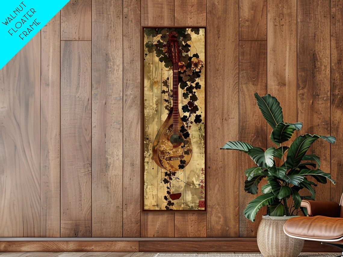 Vintage Mandolin Autumn Foliage Ukiyo-E Art Print - Image 4
