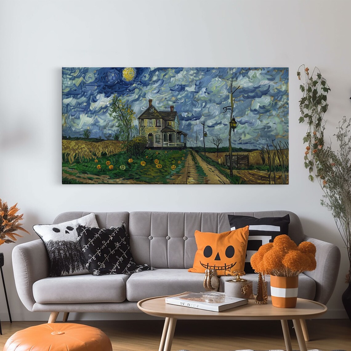 Haunted Countryside, Spooky Starry Night Inspired Art Print