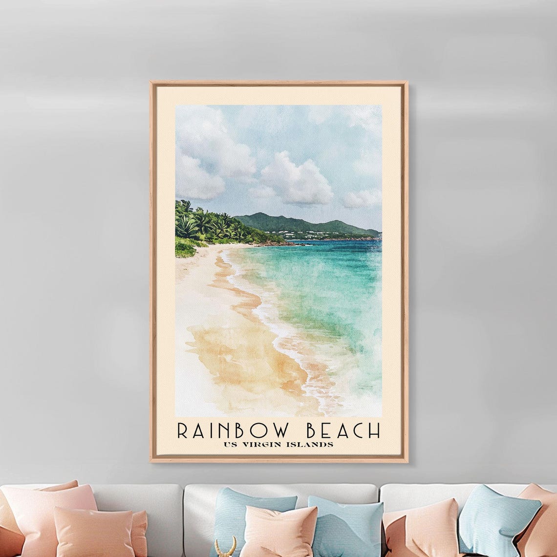 Rainbow Beach US Virgin Islands Palm Shore Turquoise Watercolor Poster - Image 2