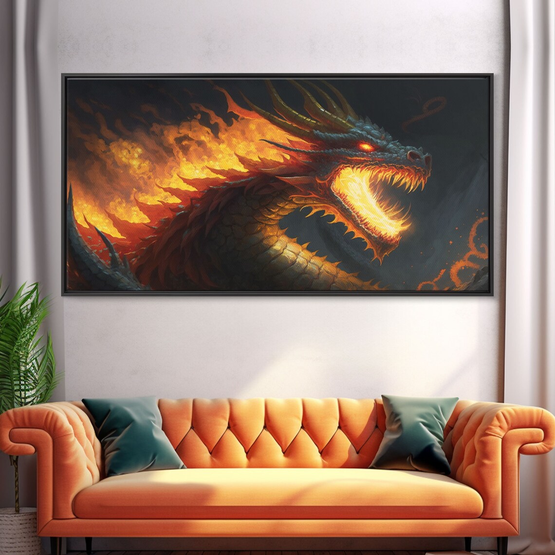Fire-Breathing Horned Dragon, Colorful Fantasy Art Print - Image 4