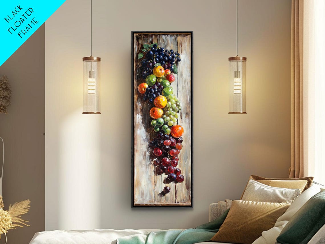 Retro Kitchen Wall Art Still Life Painting Of Fruit Print Narrow Art Narrow Wall Art Tall Skinny Art Skinny Narrow Wall Art - Image 2
