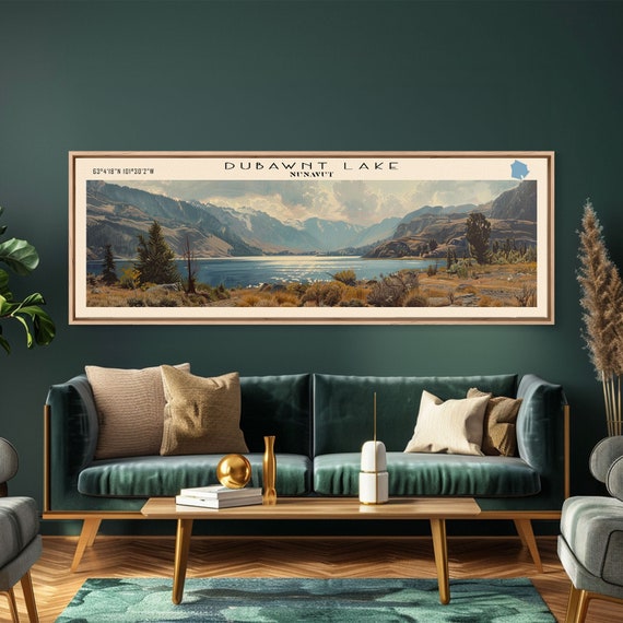 Dubawnt Lake Panoramic Framed Print Lake House Decor Wall Art Travel Poster Modern Lake Painting Nature Art