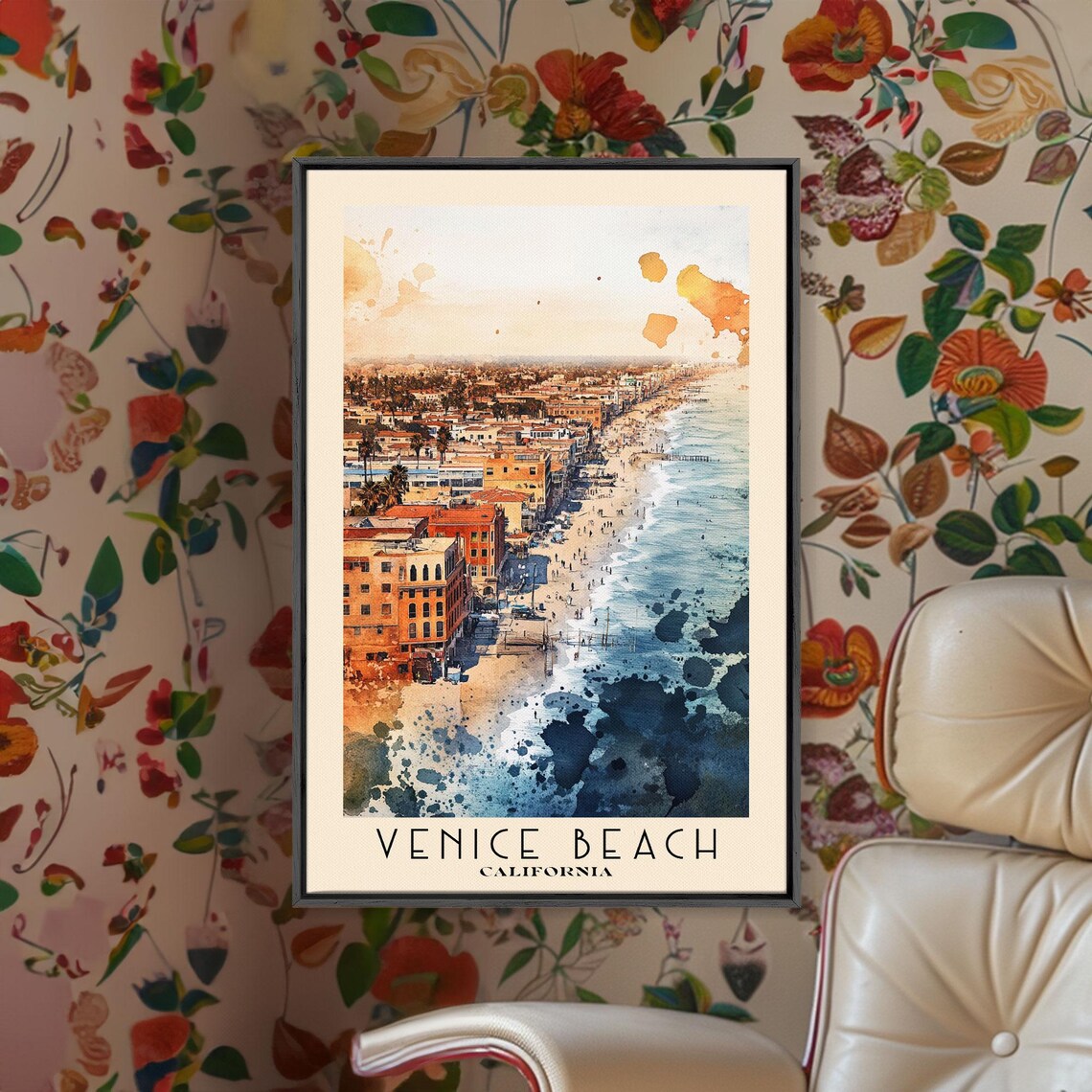 Venice Beach California Aerial Ocean Shoreline Boardwalk View Poster