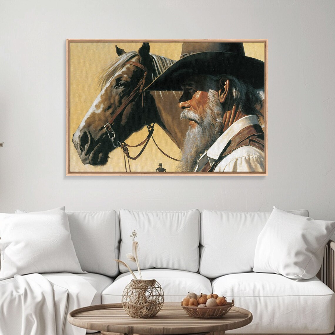 Old Bearded Cowboy With Horse Vintage Western Oil Painting Poster - Image 6