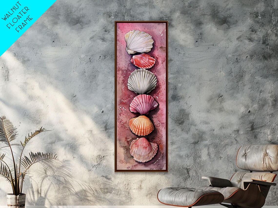 Pink Seashells Watercolor Painting Scallop Shells Coastal Vertical Poster - Image 3