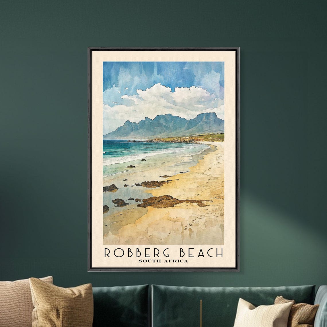 Robberg Beach South Africa Rocky Shore Mountain View Travel Poster