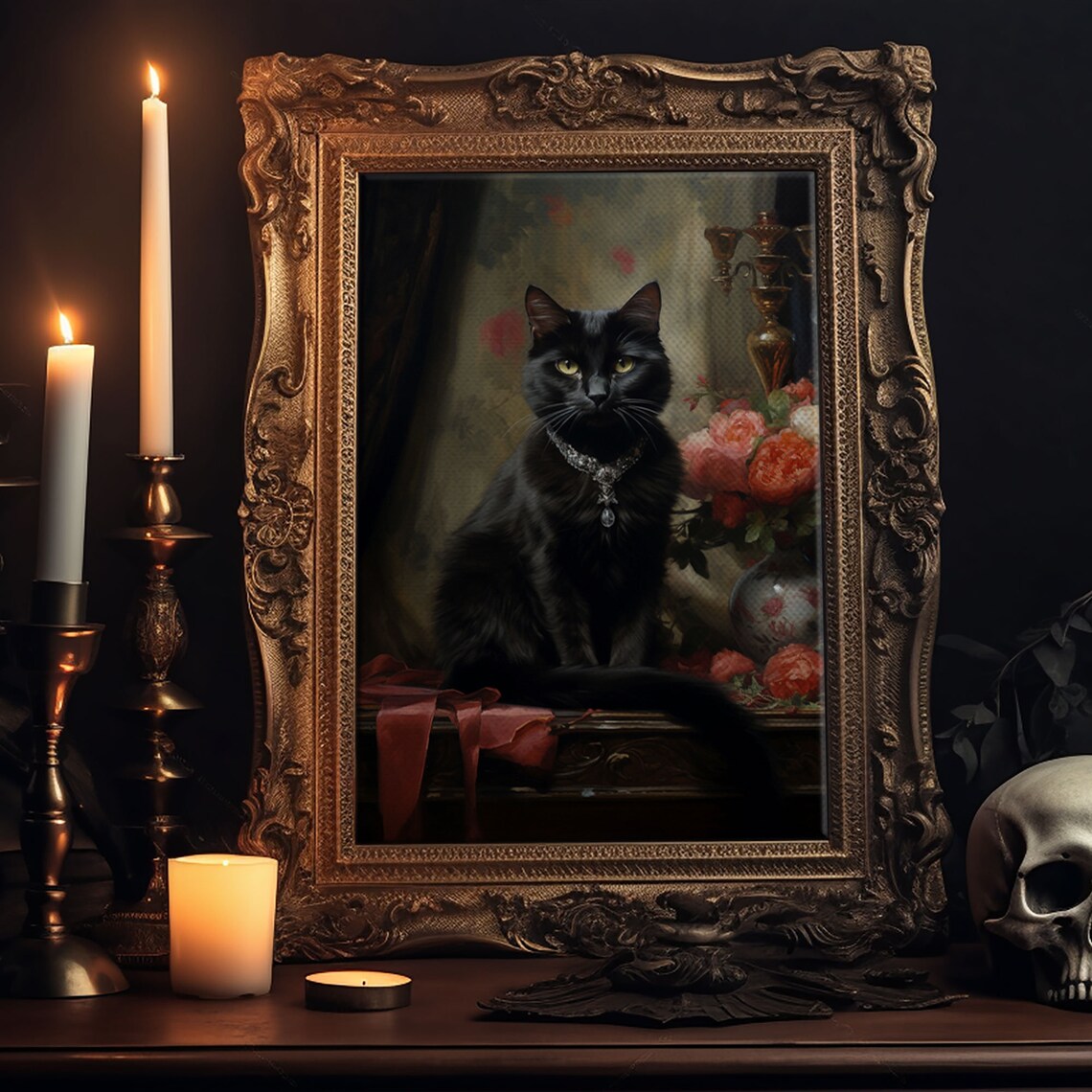 Witch's Familiar Black Cat Retro Halloween Art Print - Image 5