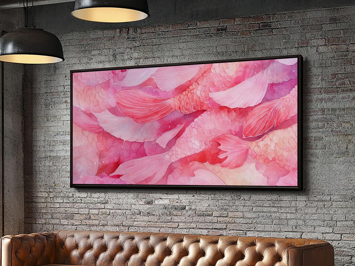 Pink Watercolor Koi Fish Wide Horizontal Abstract Pink Fish Poster - Image 5
