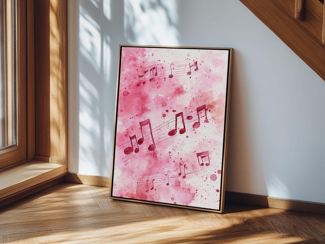 Pink Musical Notes Watercolor Floating Melody Music Lovers Wall Poster - Image 3