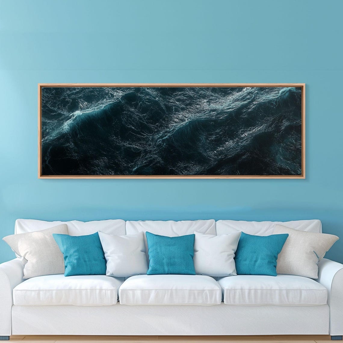 Dark Ocean Waves Aerial Photography Moody Teal Sea Panoramic Poster - Image 6