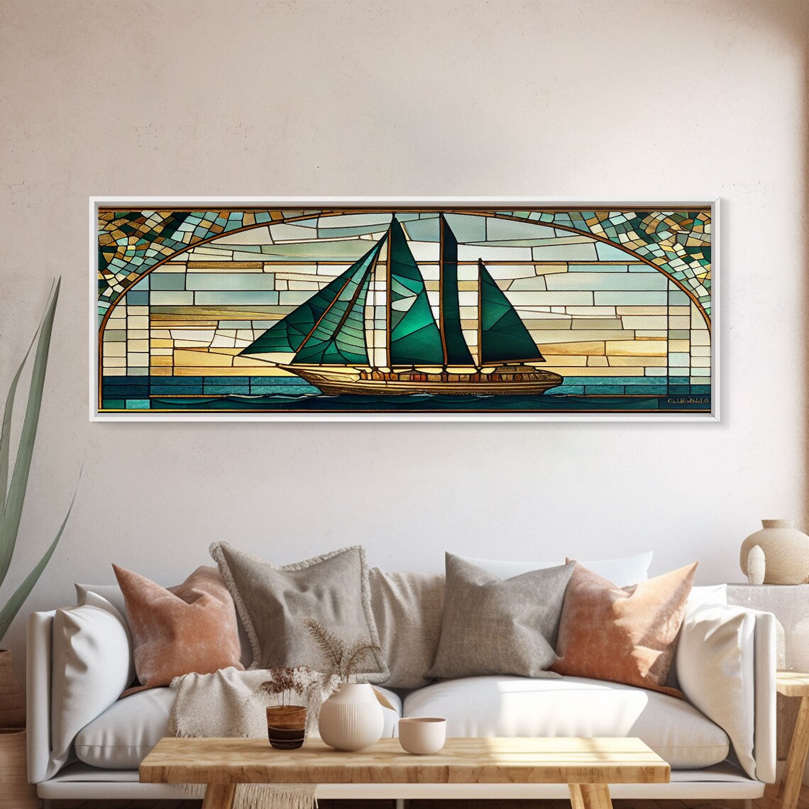 Panoramic Art Deco Sail Boat Stained Glass Art Print - Image 5