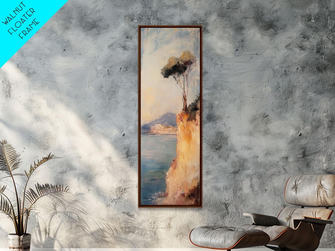 Italian Coastal Cliff Umbrella Pine Tree Vintage Oil Painting Travel Poster - Image 3