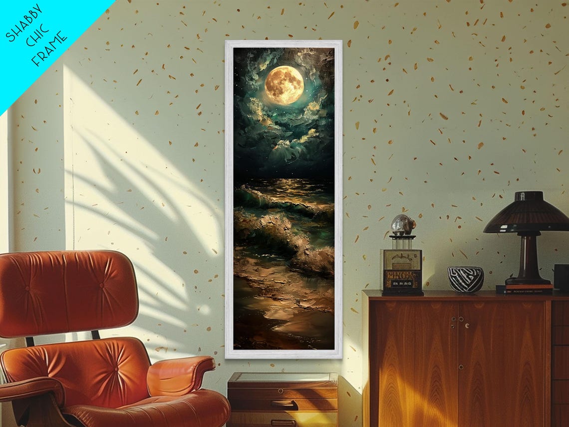 Full Moon Over Ocean Waves Night Sea Moonlight Coastal Travel Poster - Image 2