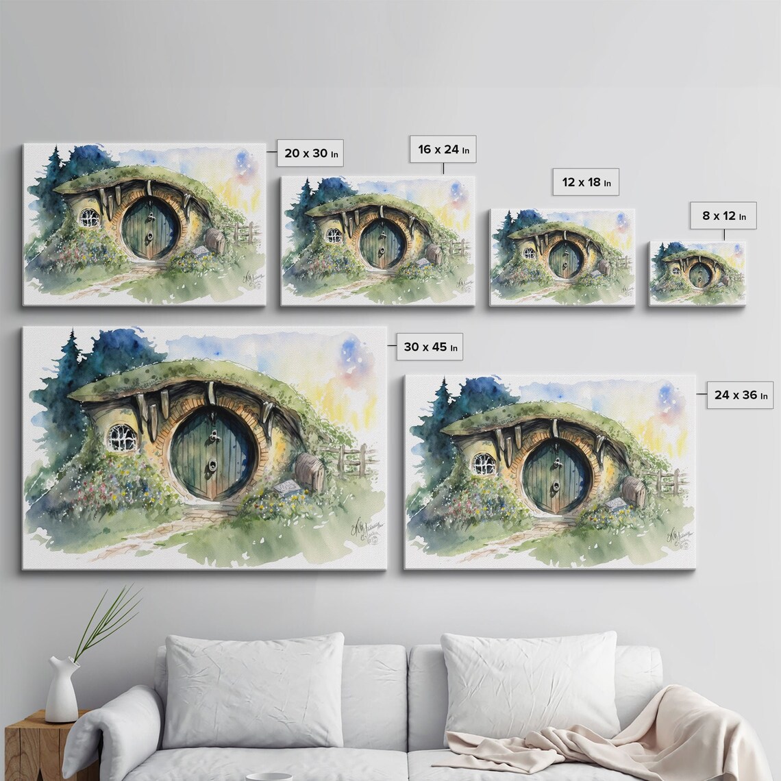 Round Door Hobbit Style Burrow House Watercolor Fantasy Garden Print - Image 3