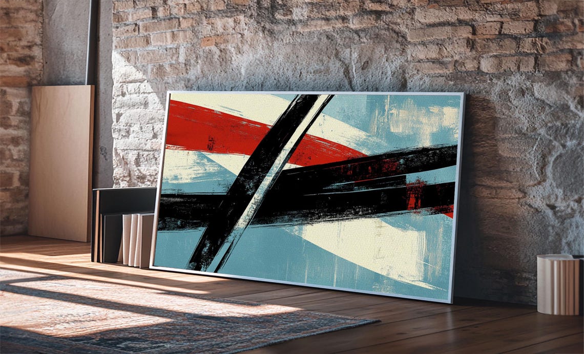 Mid Century Modern Bold Red Black Abstract Brush Strokes Print - Image 3
