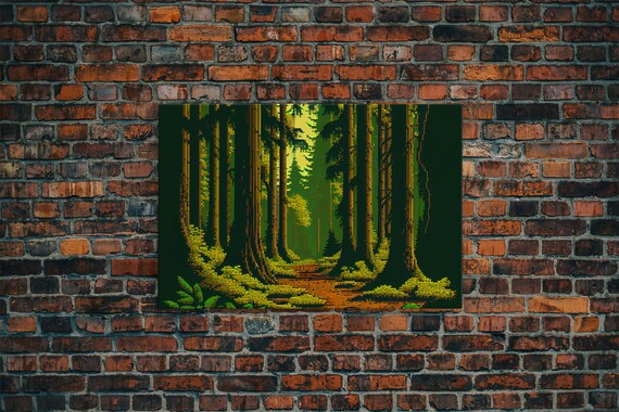 Forest Pixel Art Print Game Room Wall Decor Among The Tall Trees