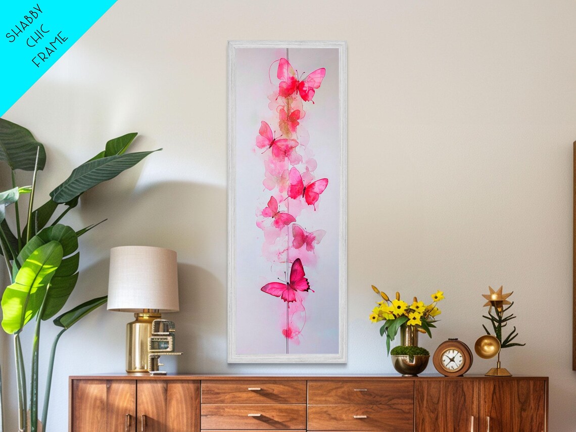 Pink Butterflies Ascending Watercolor Delicate Feminine Art Poster - Image 4