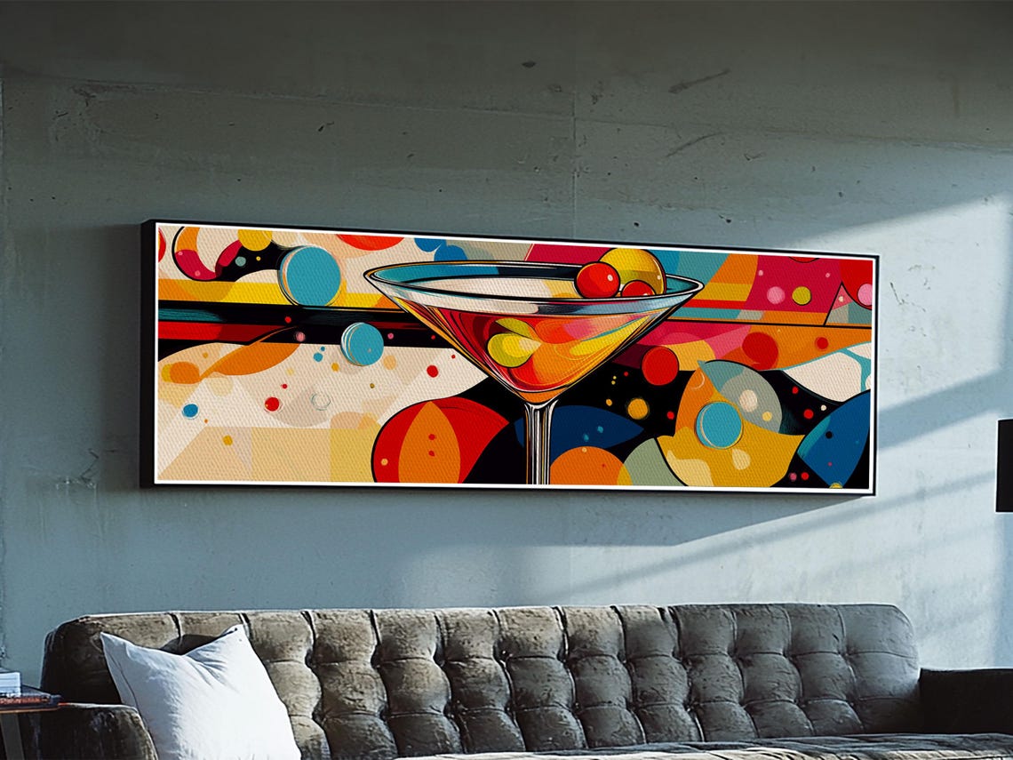 Pop Art Martini Glass Panoramic Colorful Retro Bar Kitchen Wall Poster - Image 3