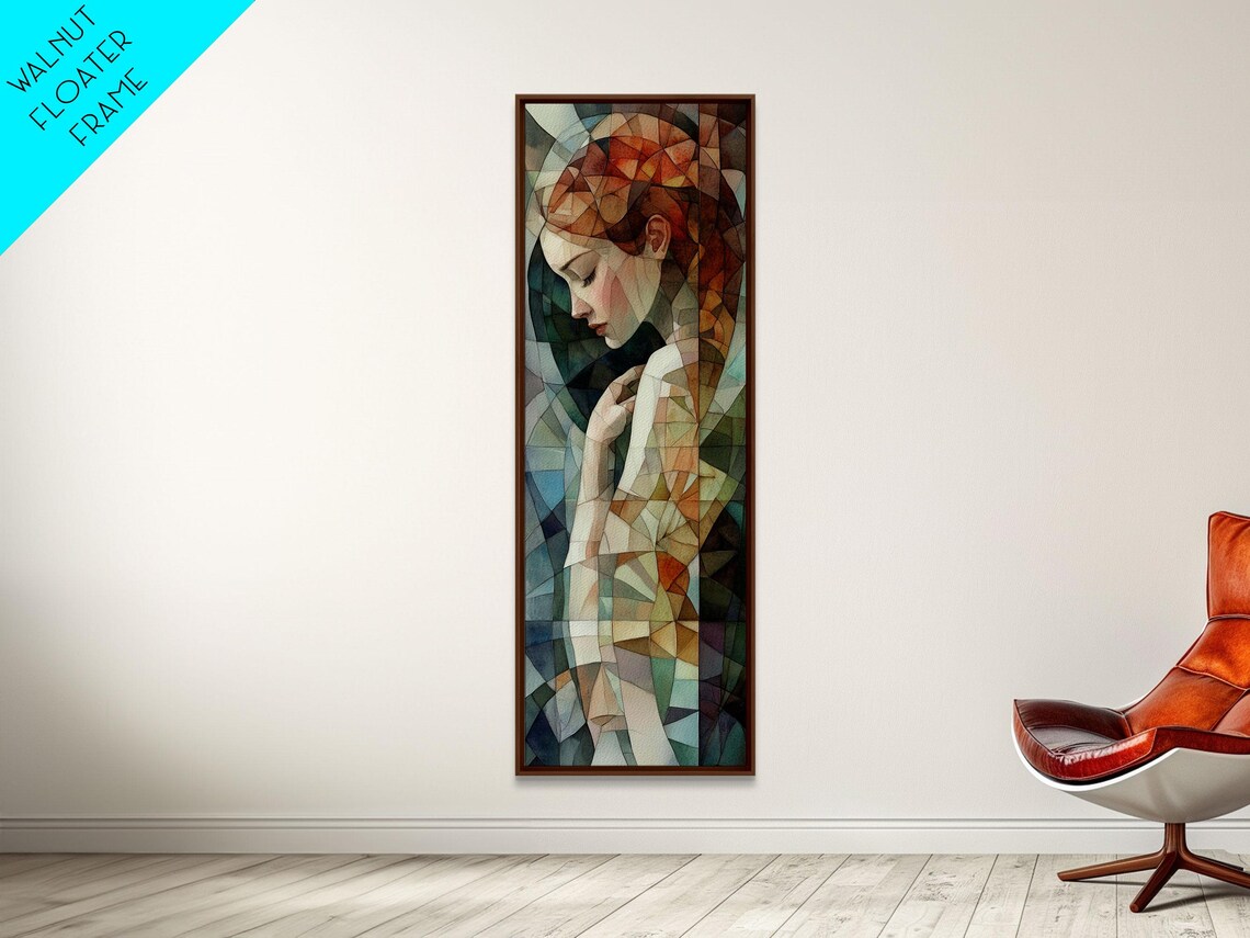 Mosaic Geometric Woman Portrait Red Hair Stained Glass Art Nouveau Vertical Poster - Image 2