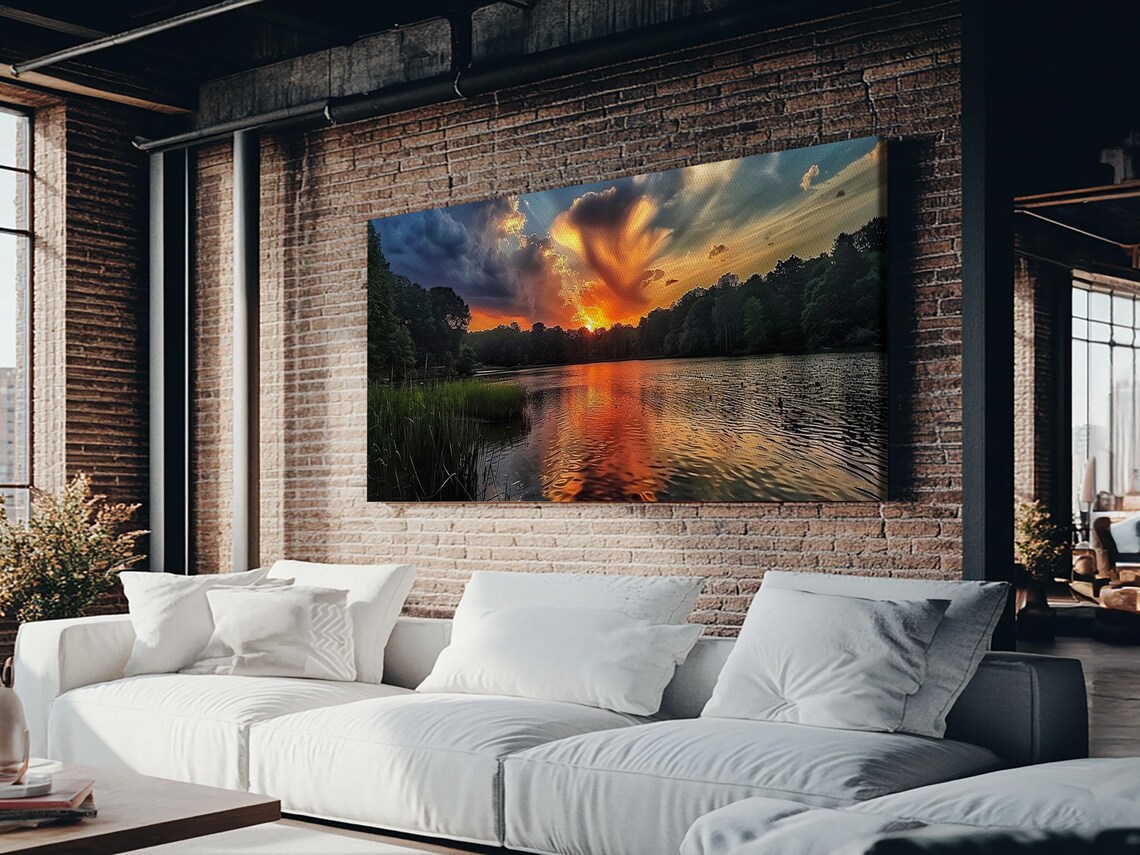Lake Sunset With Fiery Clouds And Water Reflections Nature Poster - Image 3