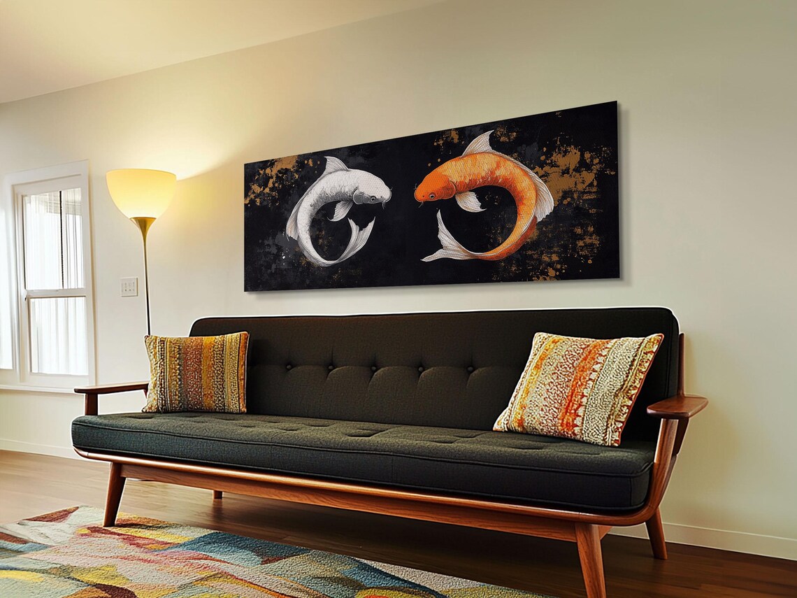 Koi Fish Infinite Sign Framed Print Ready To Hang Wabi Sabi Home Decor Panoramic Extra Wide Art 20 X 60 Wall Art - Image 4
