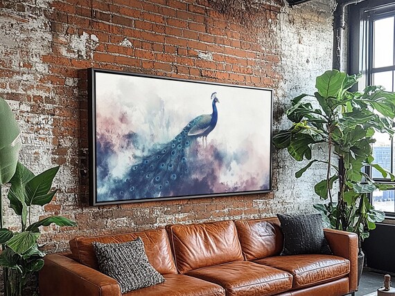 Watercolor Peacock Art Print Moody Wildlife Wall Decor Above Couch Living Room Art Unique Nature Gift Idea Him Her