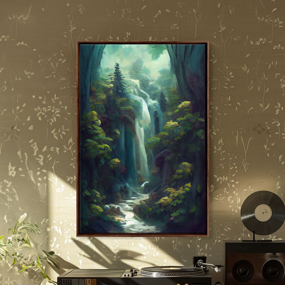 Waterfall Fantasy Watercolor Landscape Art Print - Image 4