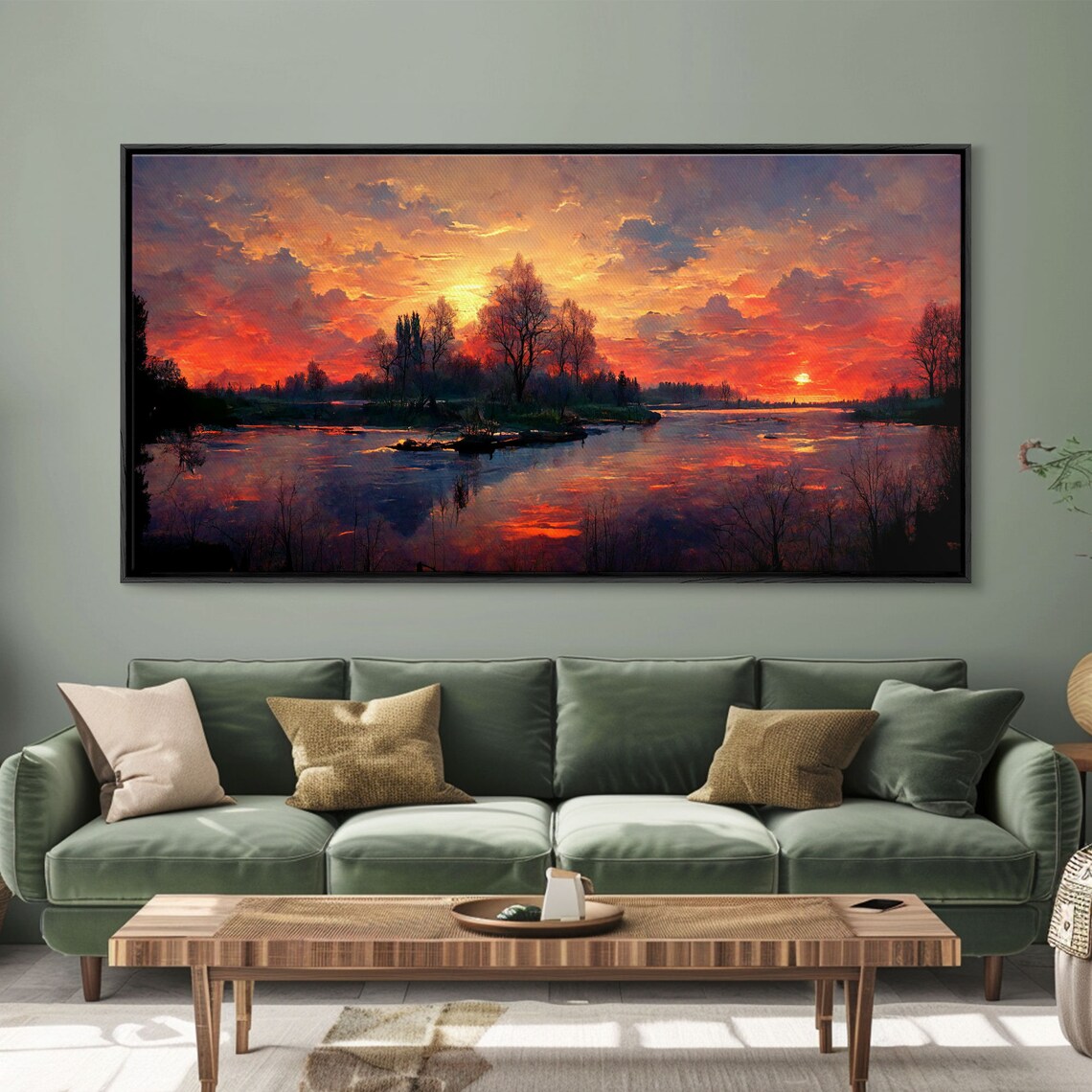 Lake Sunset Oil Painting, Nature Landscape Art Print