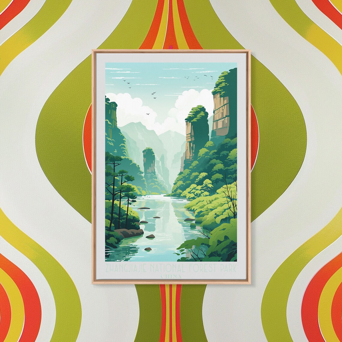 Zhangjiajie China Sandstone Pillars Misty River Valley Travel Poster - Image 4