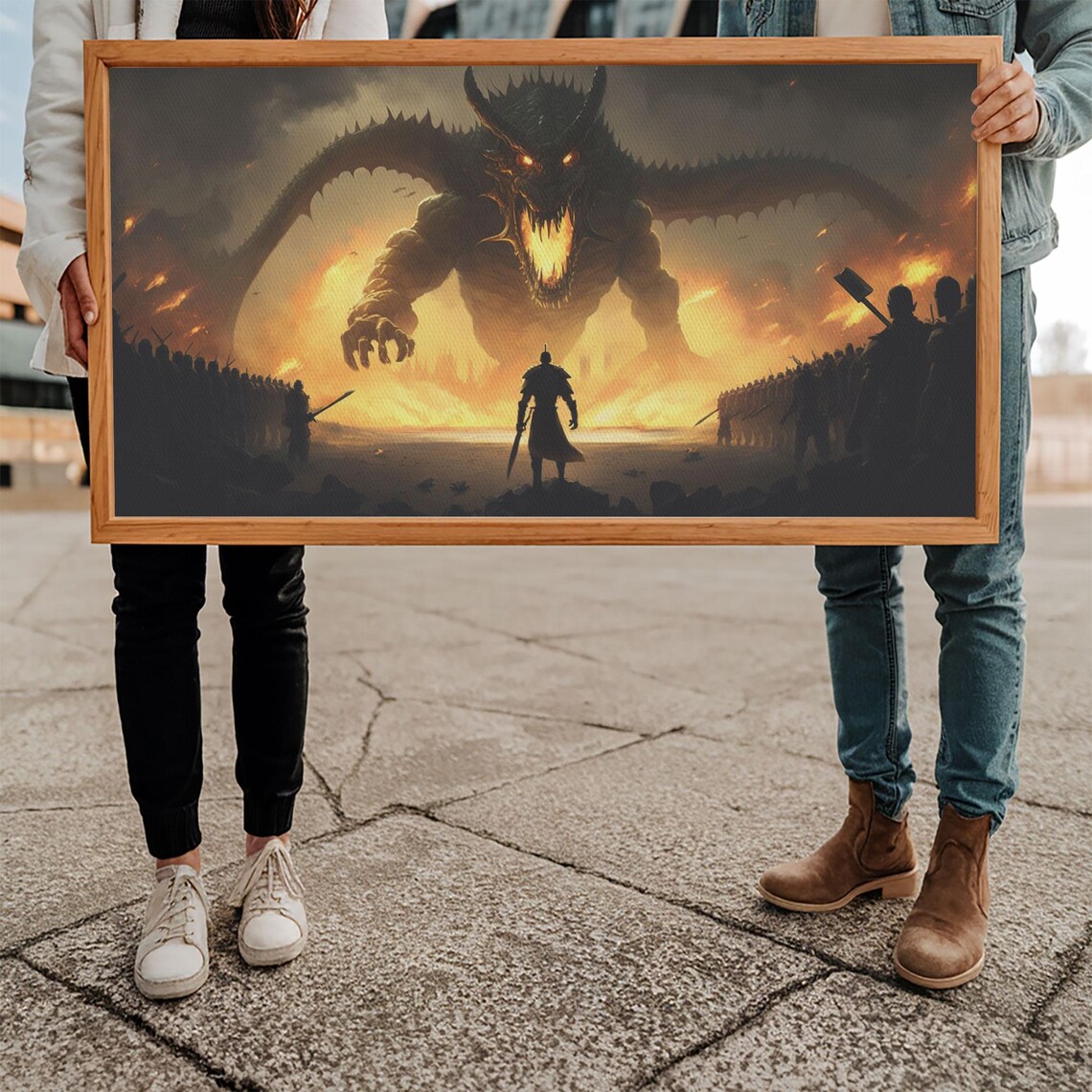 Warrior Facing Down A Dragon, Fantasy Wall Art - Image 5