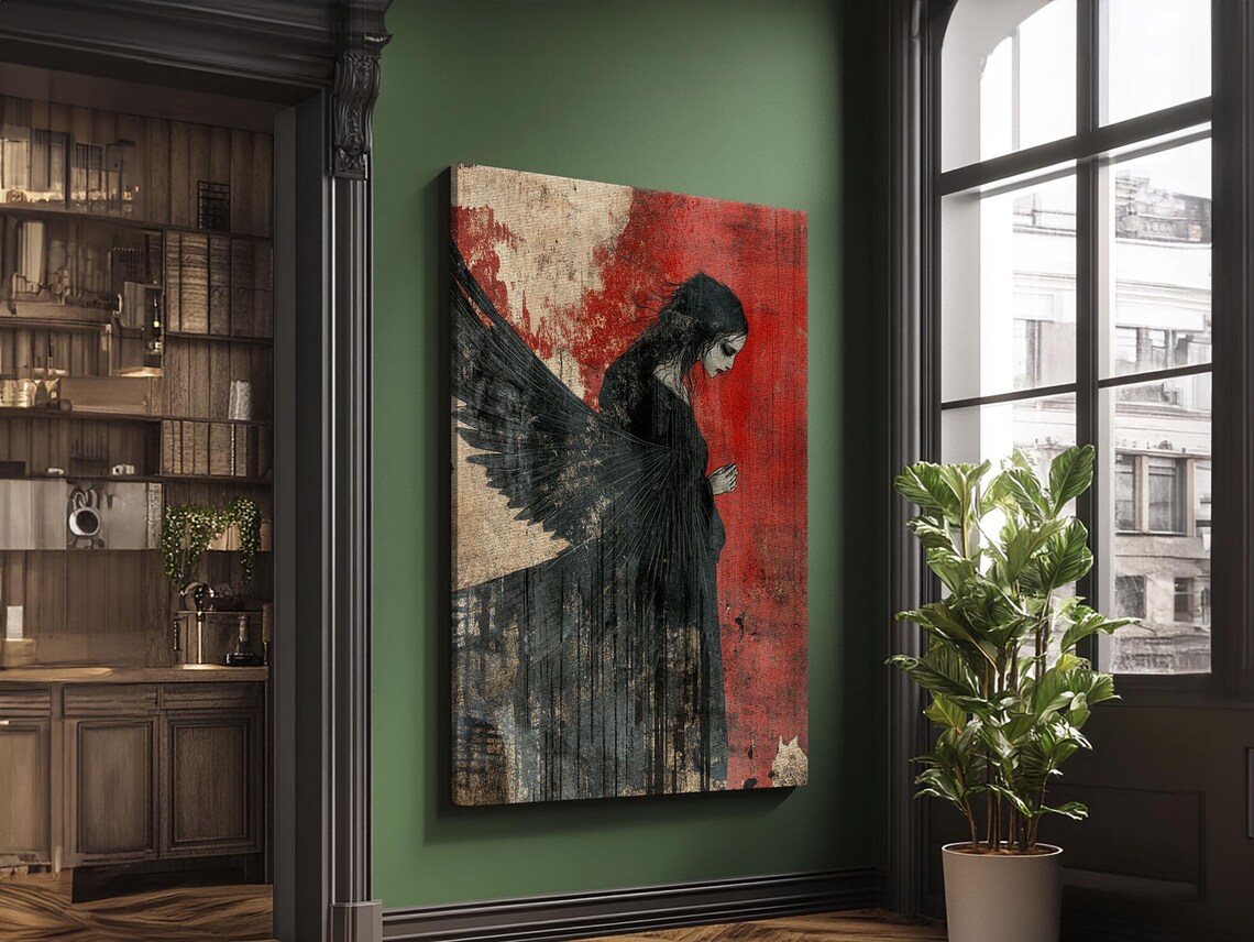 Gothic Angel Dark Art Print, Moody Abstract Decor