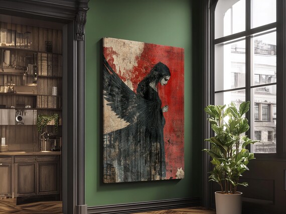 Gothic Angel Dark Art Print, Moody Abstract Decor