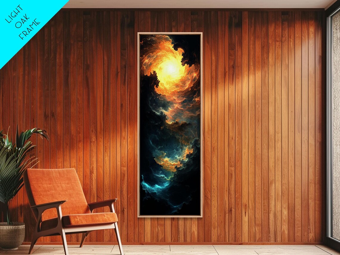 Celestial Abstract Landscape Framed Print Moody Horizontal Wall Art Blue And Gold Living Room Or Bedroom Decor - Image 6