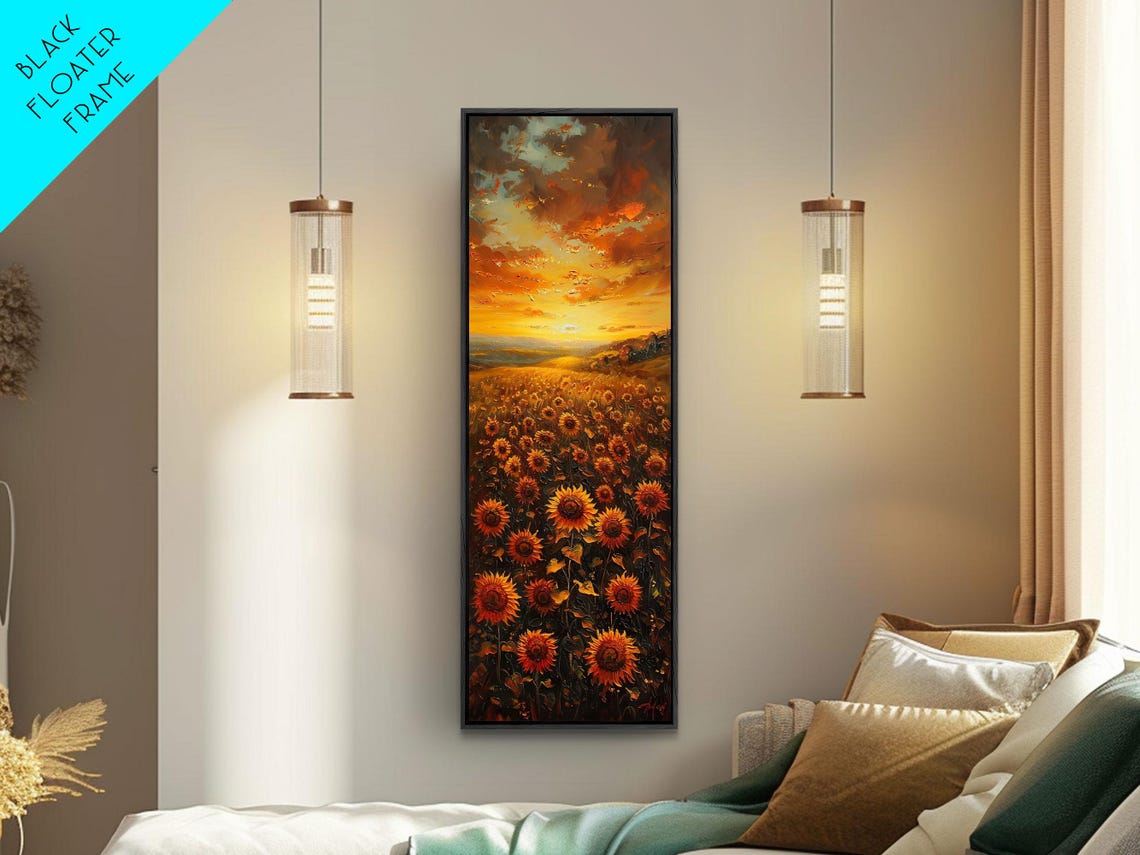 Sunflower Field Fiery Sunset Golden Sky Dramatic Floral Art Poster - Image 5