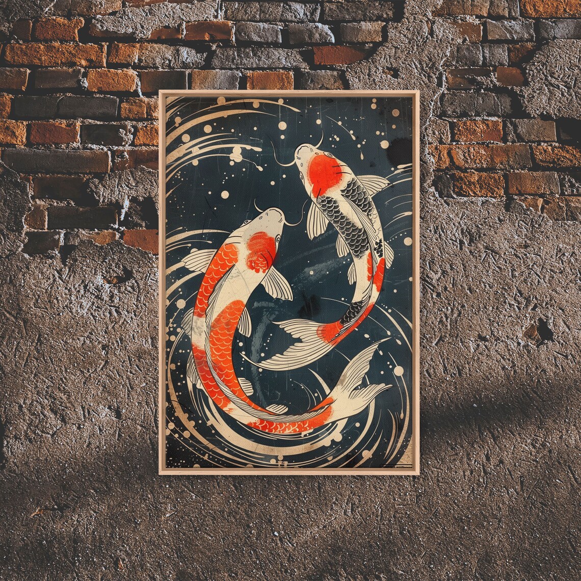 Japanese Koi Fish Ukiyo E Woodblock Style Black Water Pond Poster - Image 6