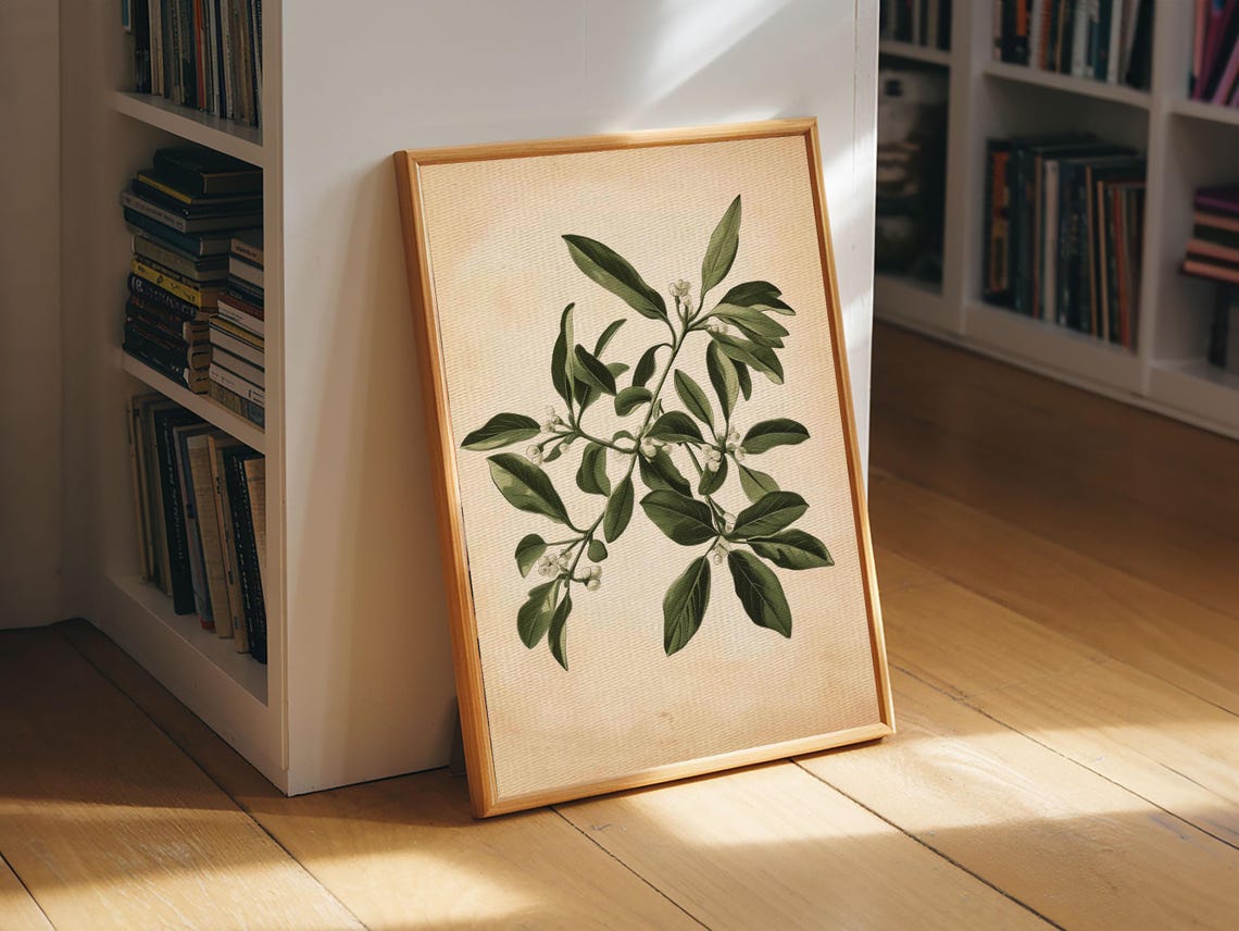 Vintage Botanical Green Leaves White Blossoms On Beige Paper Poster - Image 5