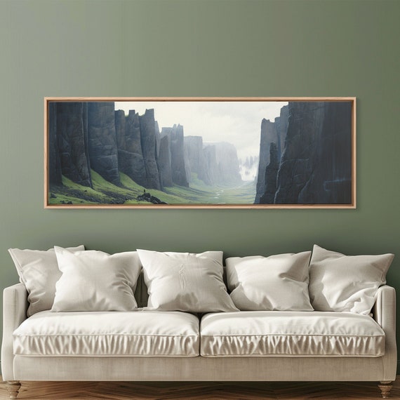 Fjarrgljfur Canyon Travel Art Framed Print Iceland Home Decor Travel Poster Vintage Wall Art Panoramic Watercolor Painting