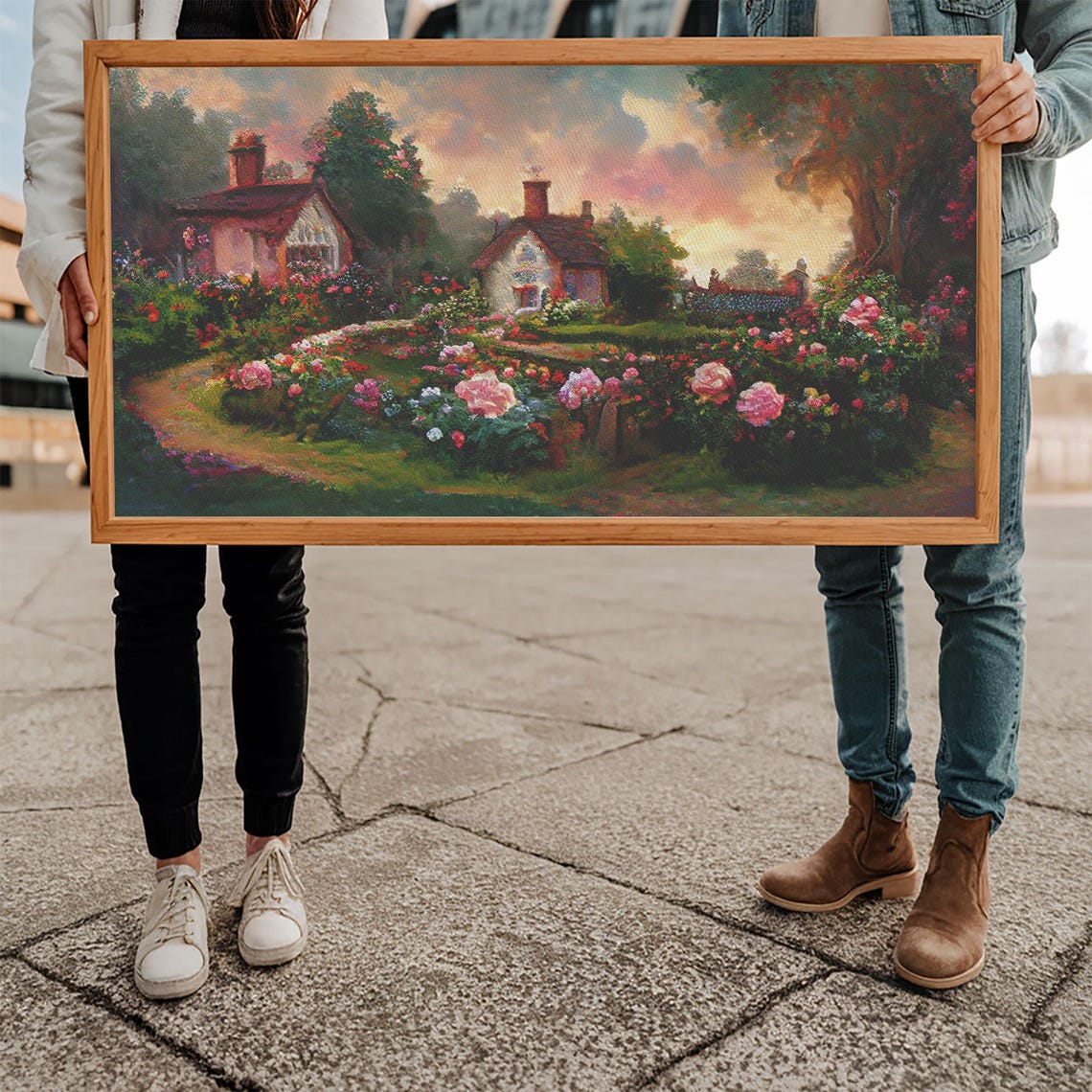 English Cottage With Rose Garden Print Cute English Countryside Wall Art - Image 5
