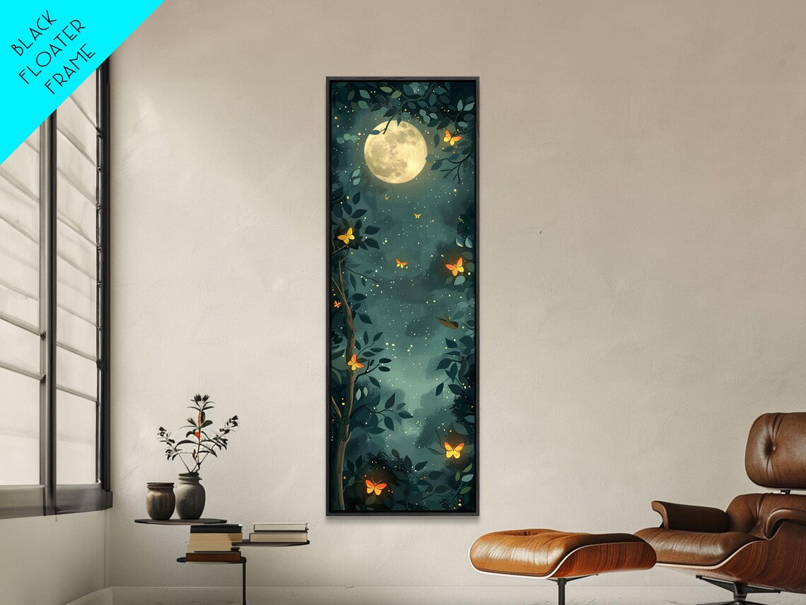 Full Moon Orange Butterflies Night Forest Dreamy Japanese Art Poster - Image 6