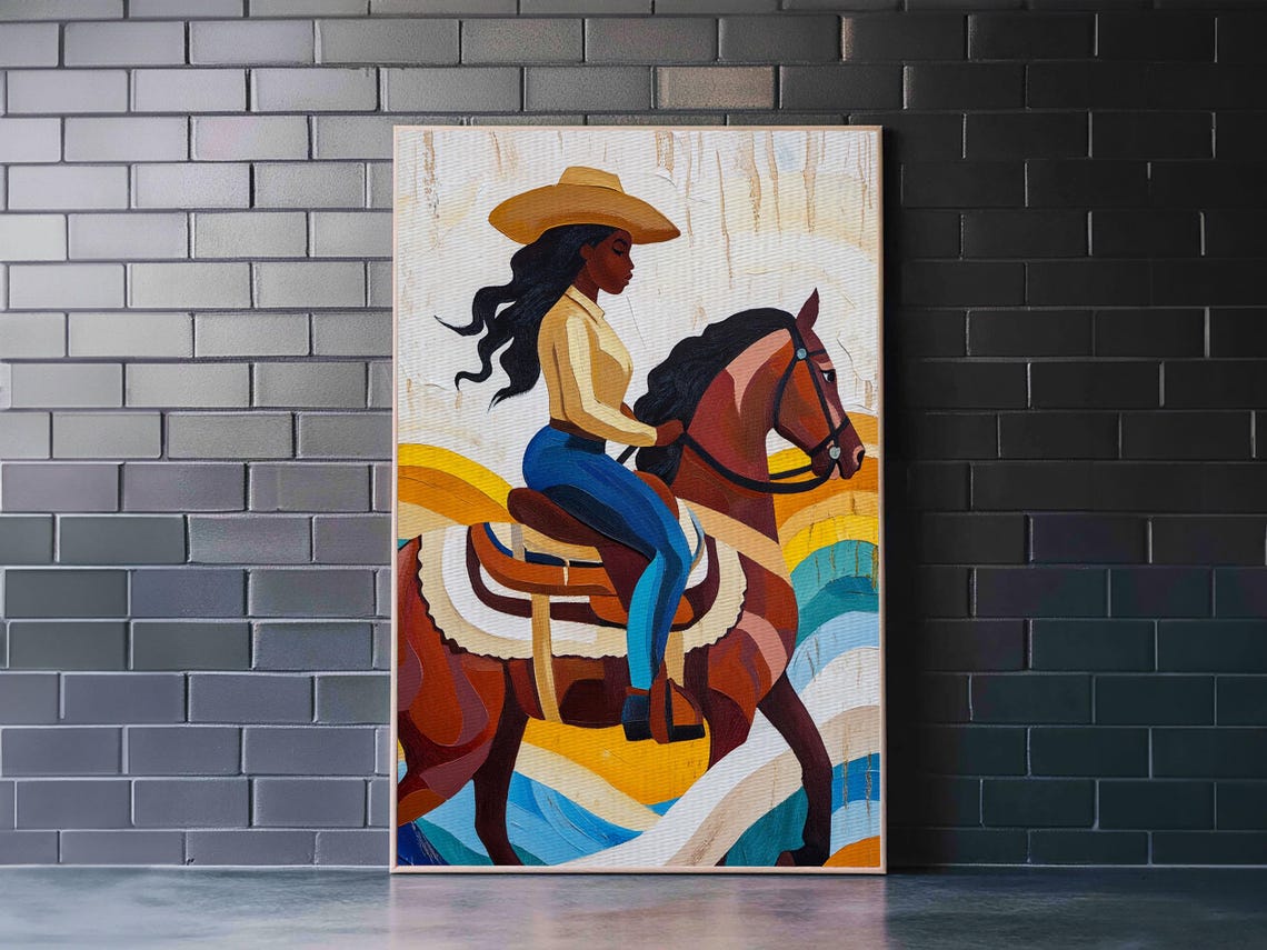 Black Cowgirl Horse Pop Art Painting Vibrant Western Wall Art Poster - Image 3