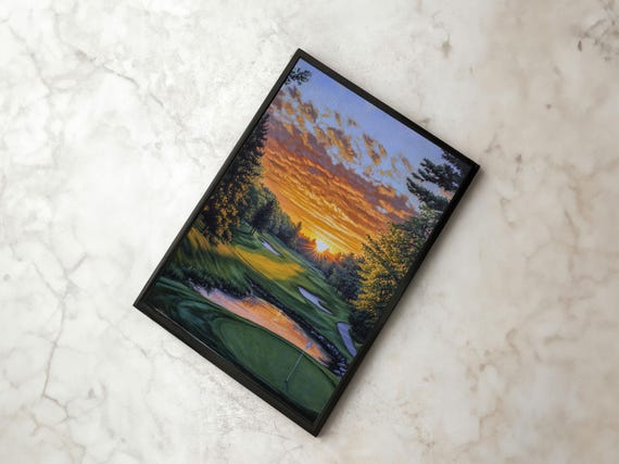 Scenic Golf Sunset Framed Print Landscape Painting Bedroom Wall Art Rustic Decor Horizontal Living Room Art