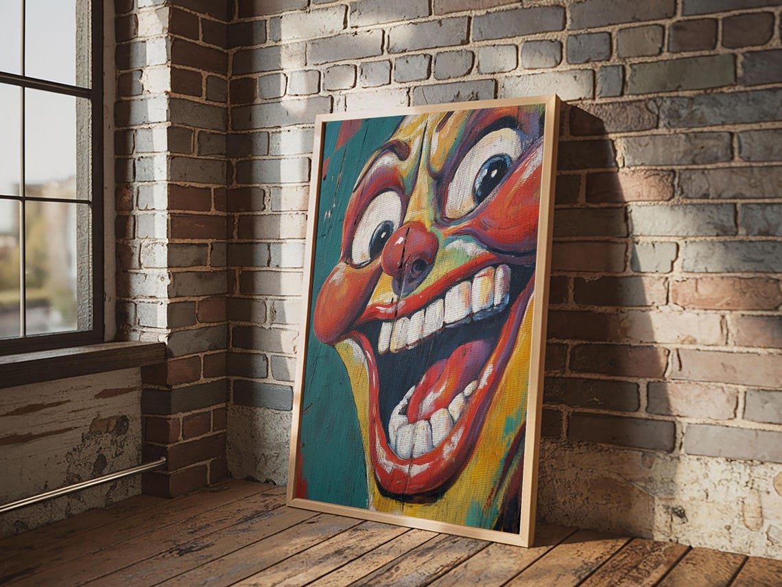 Creepy Grinning Clown Face Pop Art Retro Halloween Painting Poster - Image 2