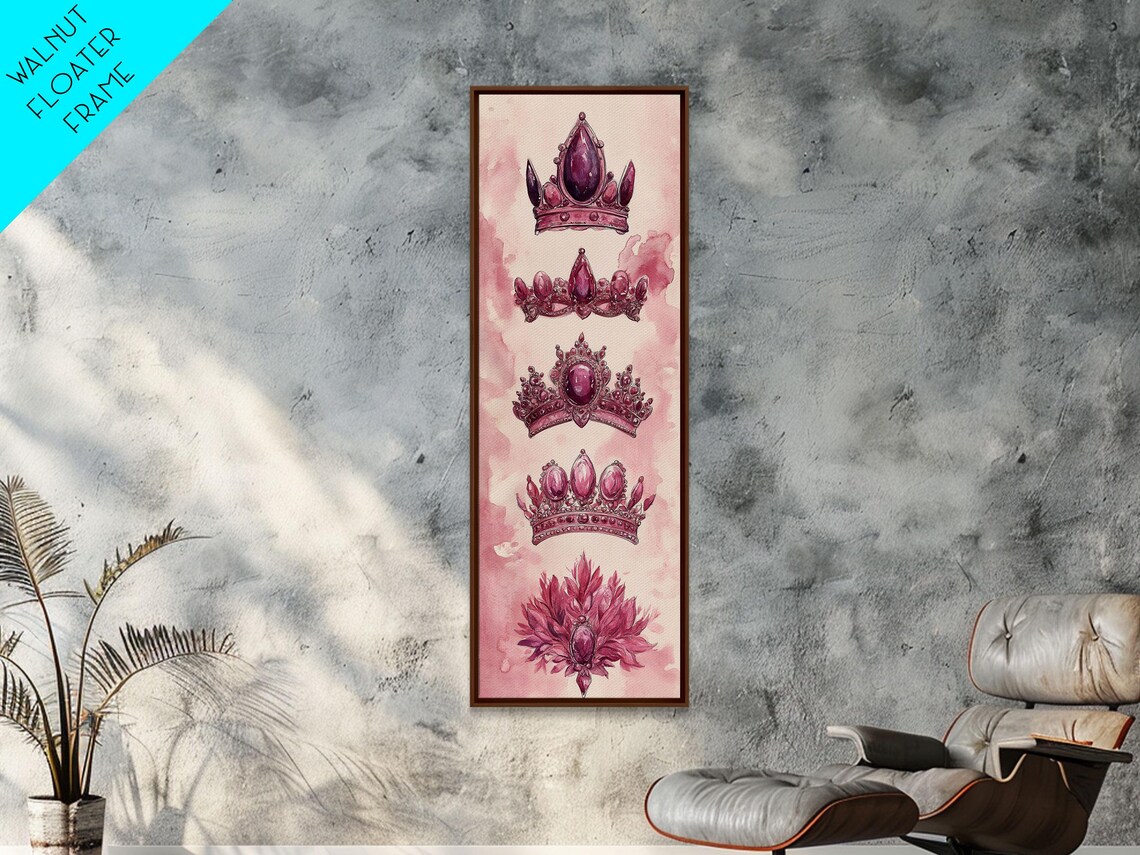 Pink Jeweled Crowns Tiaras Watercolor Royal Princess Art Poster