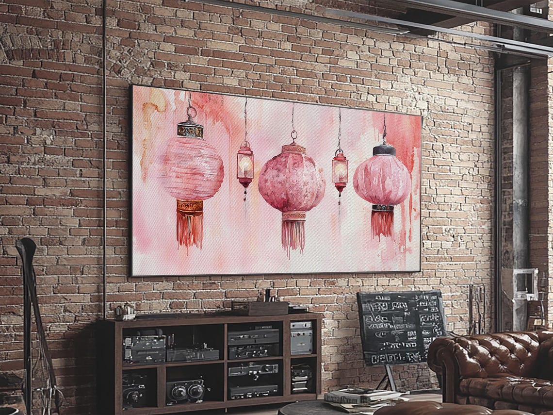 Pink Lanterns Print Chinoiserie Wall Art Moroccan Wall Art Whimsical Art Living Room Art Rustic Decor Fall Gift Idea - Image 6