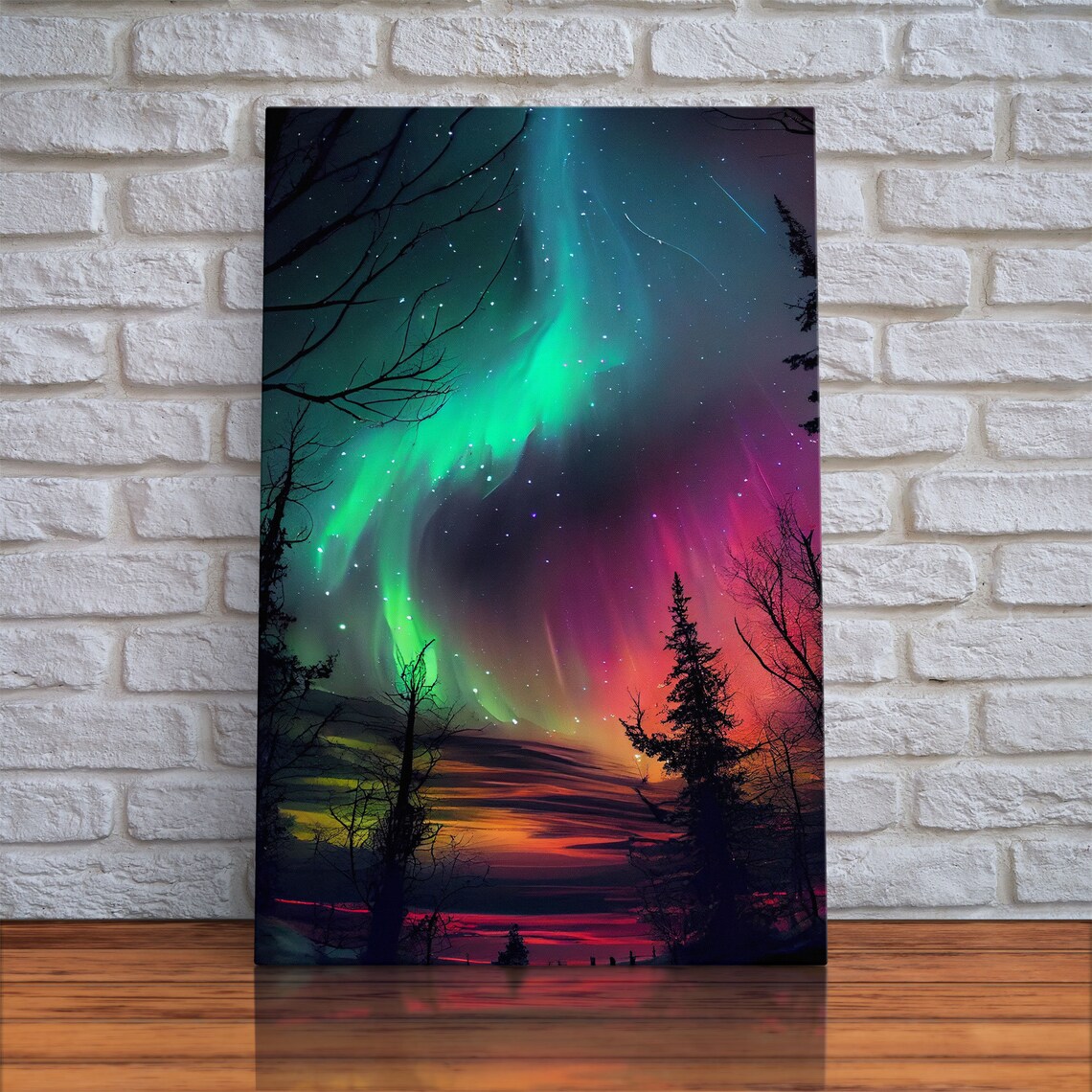 Aurora Borealis Mountain Landscape Art Print - Image 3