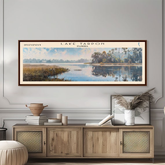 Lake Tarpon Florida Framed Print Lake House Decor Panoramic Wall Art Travel Poster Landscape Painting Living Room Decor