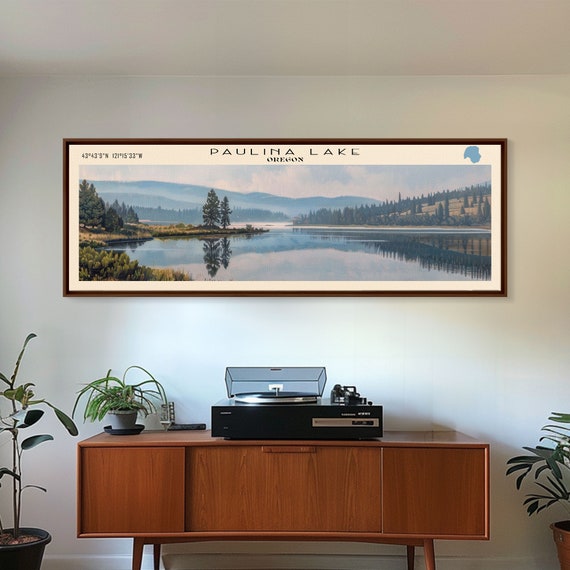 Paulina Lake Oregon Framed Print Lake House Decor Panoramic Travel Poster Landscape Painting Bedroom Decor