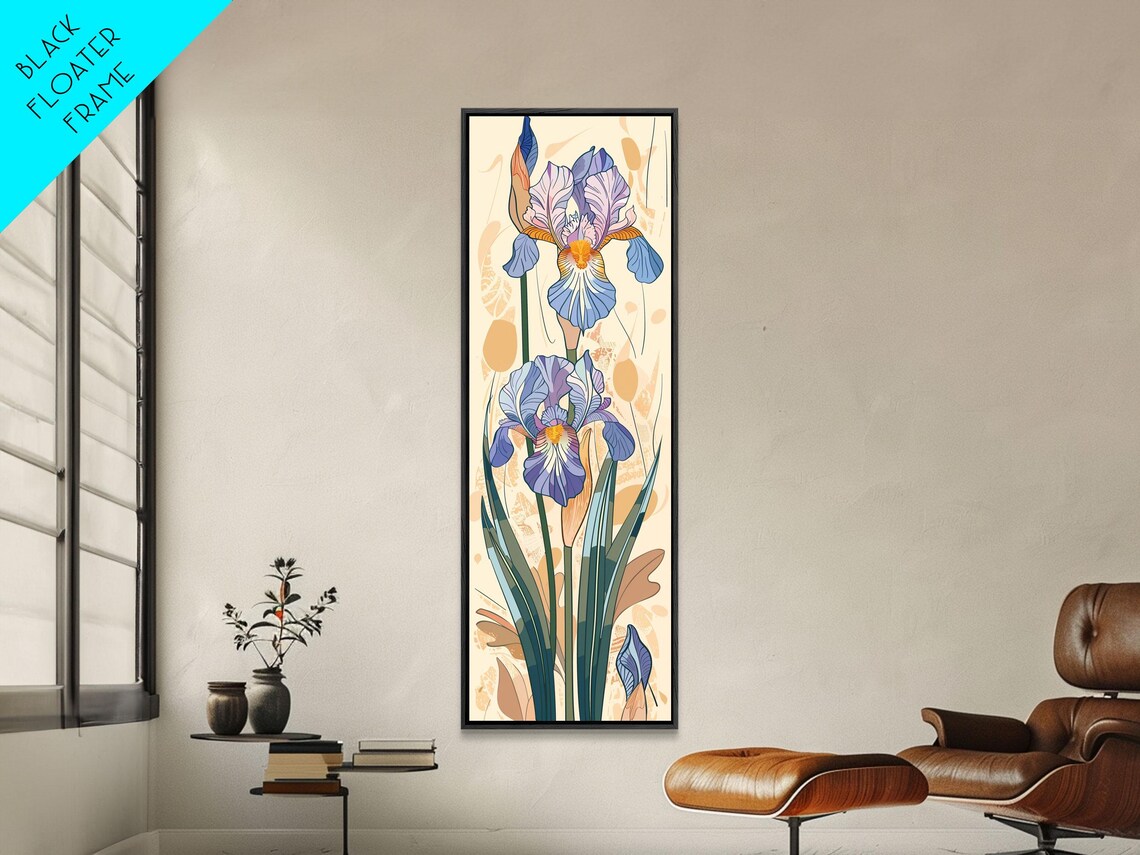 Blue Iris Flowers Orange Center Vintage Botanical Art Poster - Image 5