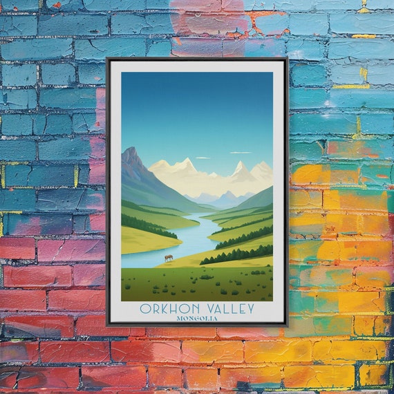 Orkhon Valley Retro Travel Poster Original Framed Print Mongolia Travel Decor Vintage Style Home Decor Travel Print Wall Art